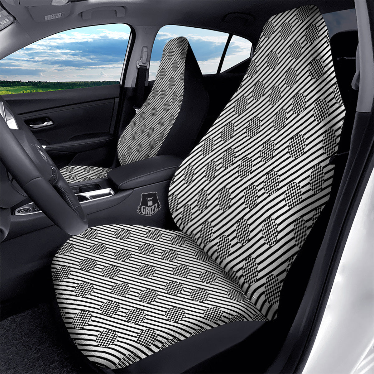 Stripes And Checkered Polka Dots Print Pattern Car Seat Covers-grizzshop