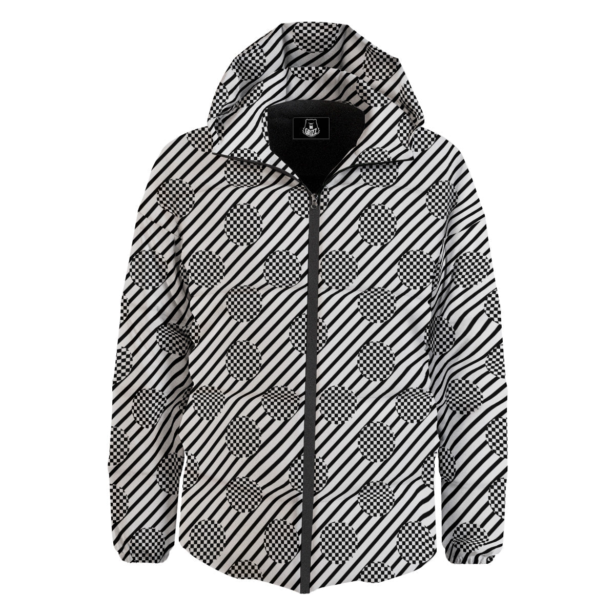 Stripes And Checkered Polka Dots Print Pattern Down Jacket-grizzshop