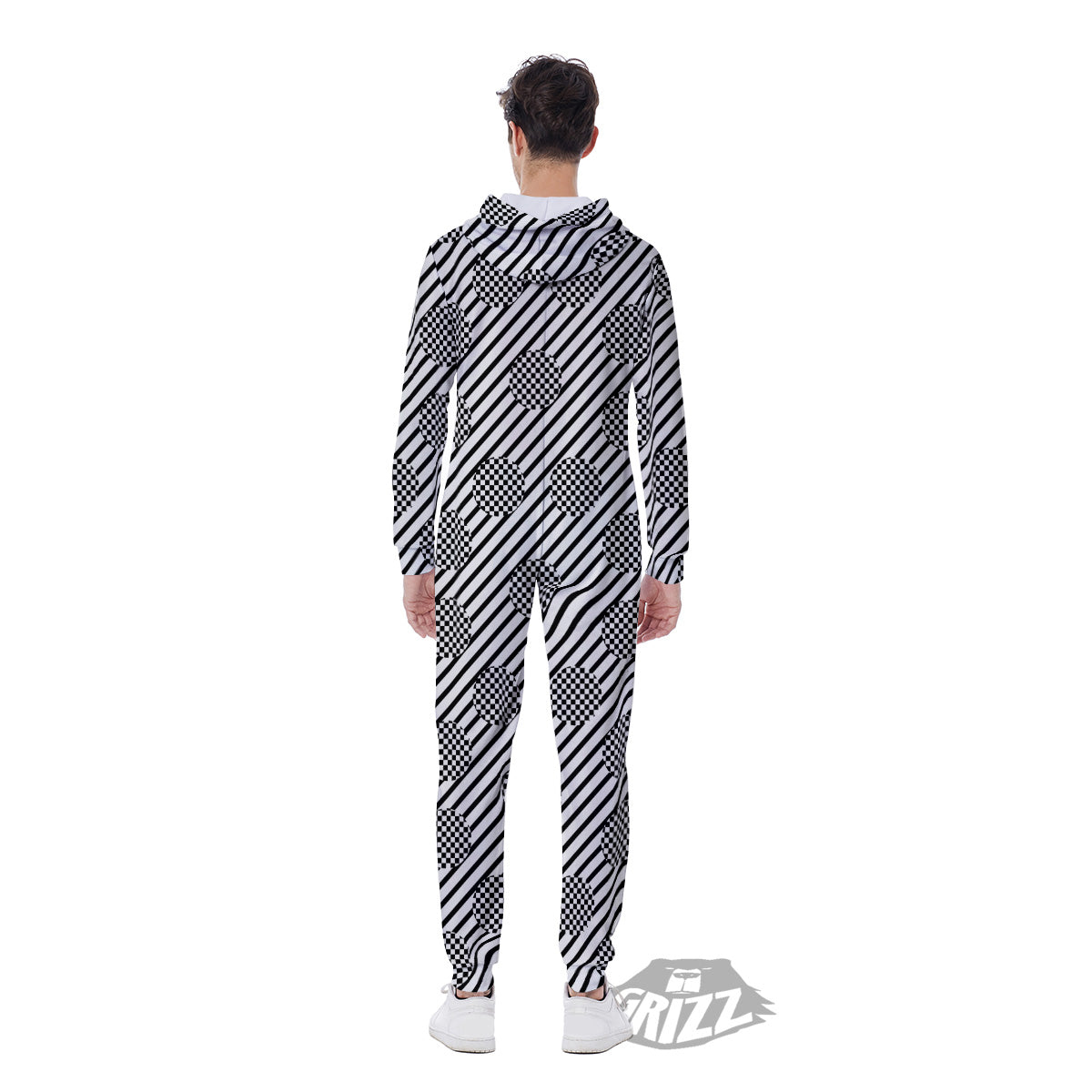 Stripes And Checkered Polka Dots Print Pattern Men's Jumpsuit-grizzshop