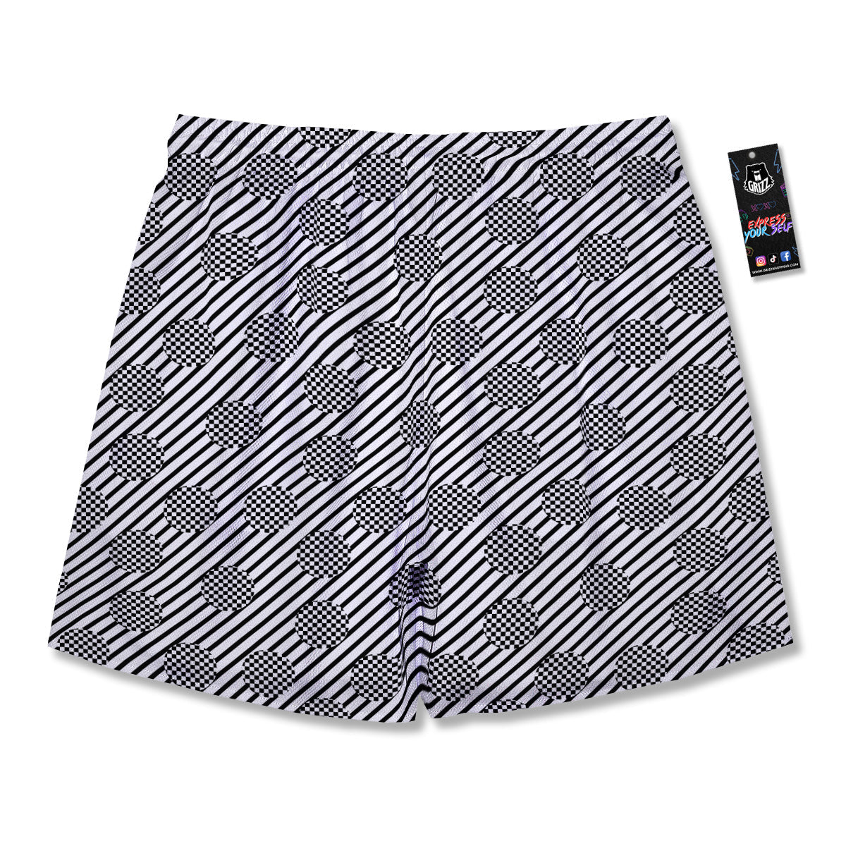 Stripes And Checkered Polka Dots Print Pattern Men's Running Shorts-grizzshop