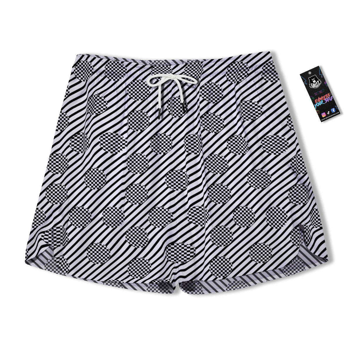 Stripes And Checkered Polka Dots Print Pattern Men's Running Shorts-grizzshop
