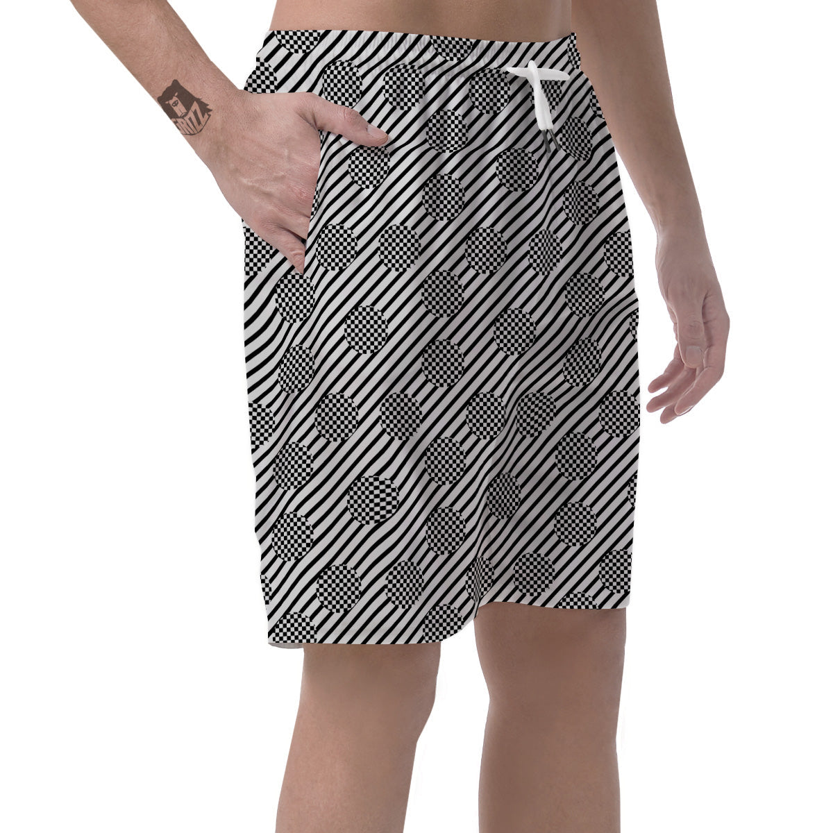 Stripes And Checkered Polka Dots Print Pattern Men's Shorts-grizzshop
