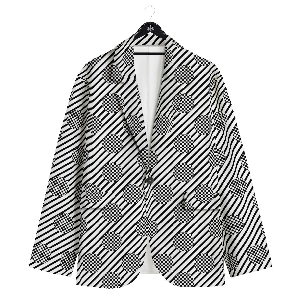Stripes And Checkered Polka Dots Print Pattern Men's Sport Coat-grizzshop