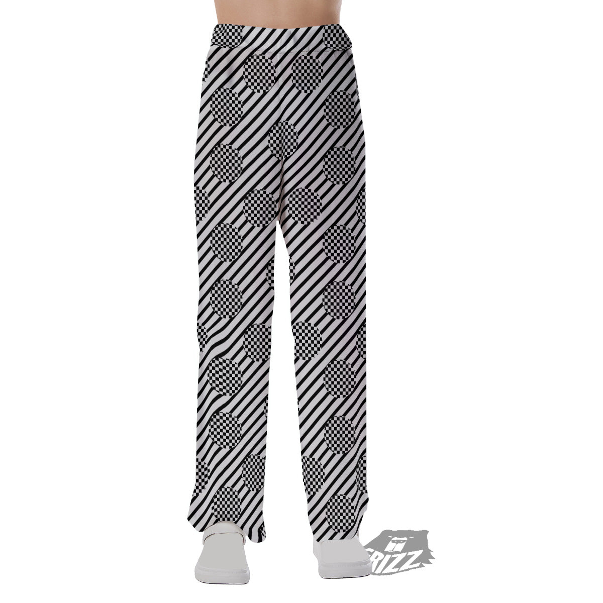 Stripes And Checkered Polka Dots Print Pattern Pajama Pants