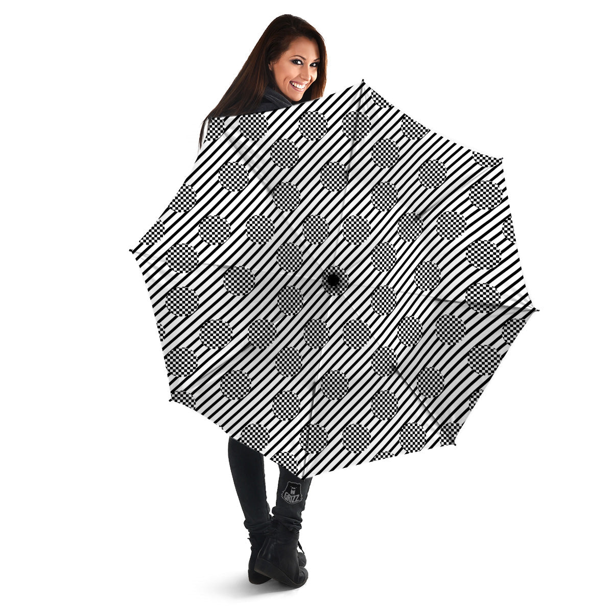 Stripes And Checkered Polka Dots Print Pattern Umbrella-grizzshop