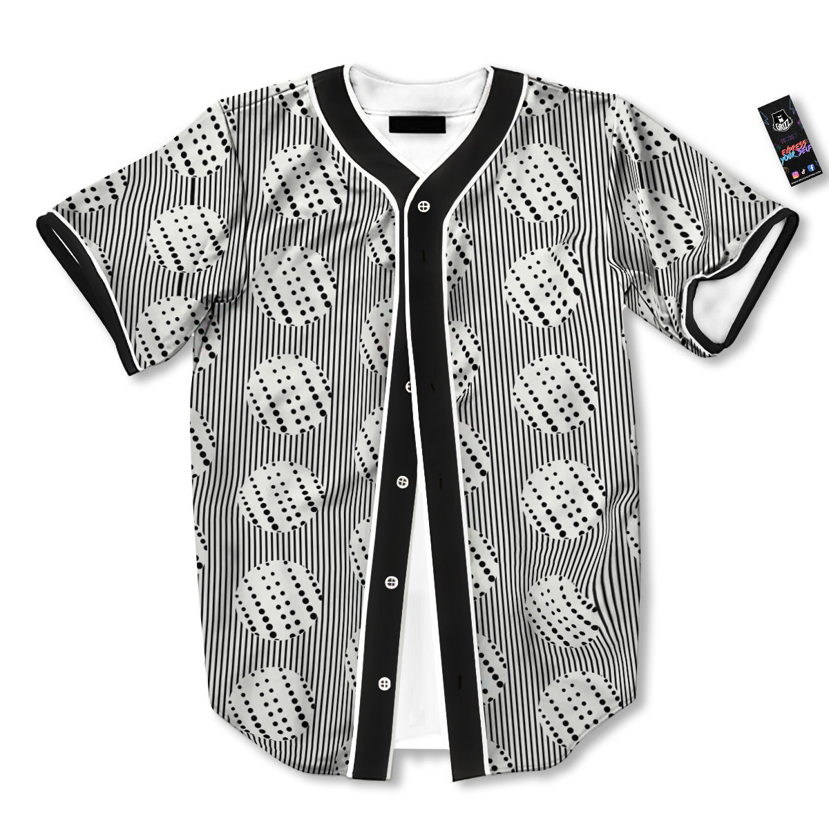 Stripes And Polka Dot Print Pattern Baseball Jersey-grizzshop