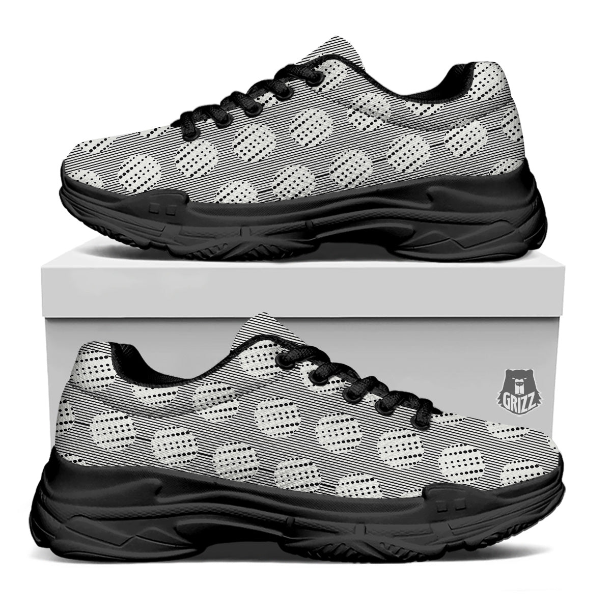 Stripes And Polka Dot Print Pattern Black Chunky Shoes-grizzshop