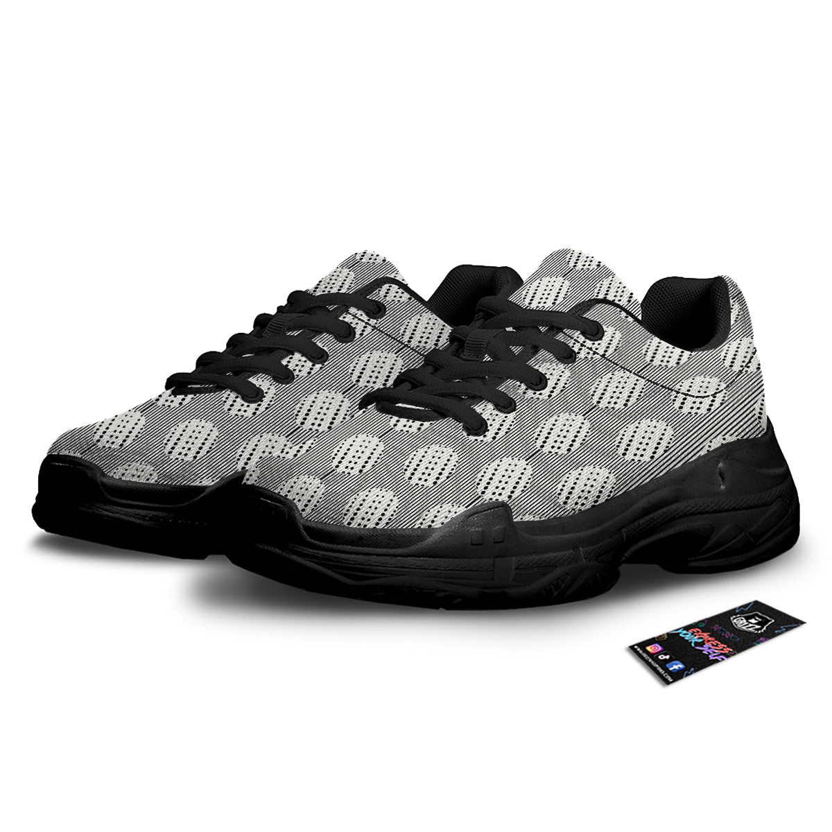 Stripes And Polka Dot Print Pattern Black Chunky Shoes-grizzshop