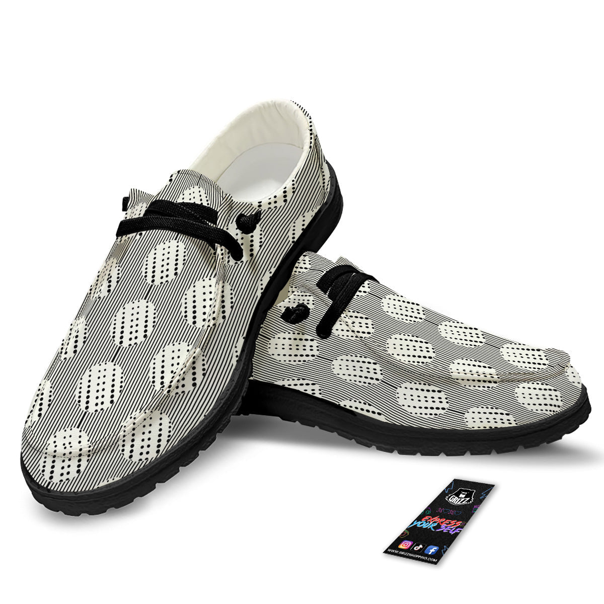 Stripes And Polka Dot Print Pattern Black Loafers-grizzshop