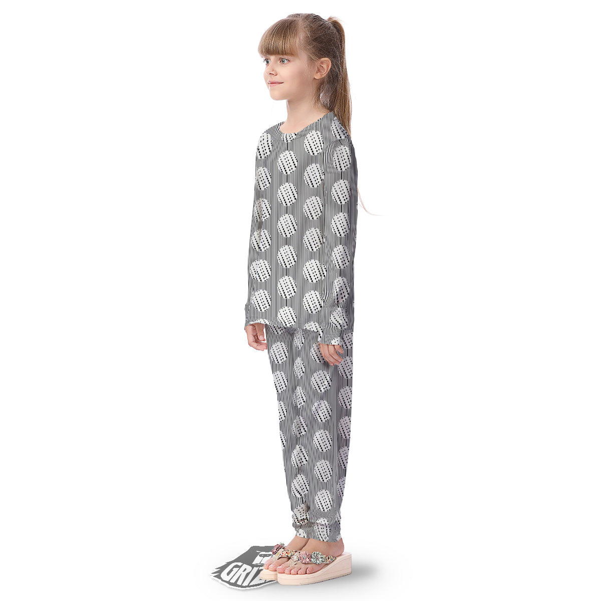 Stripes And Polka Dot Print Pattern Kid's Pajamas-grizzshop