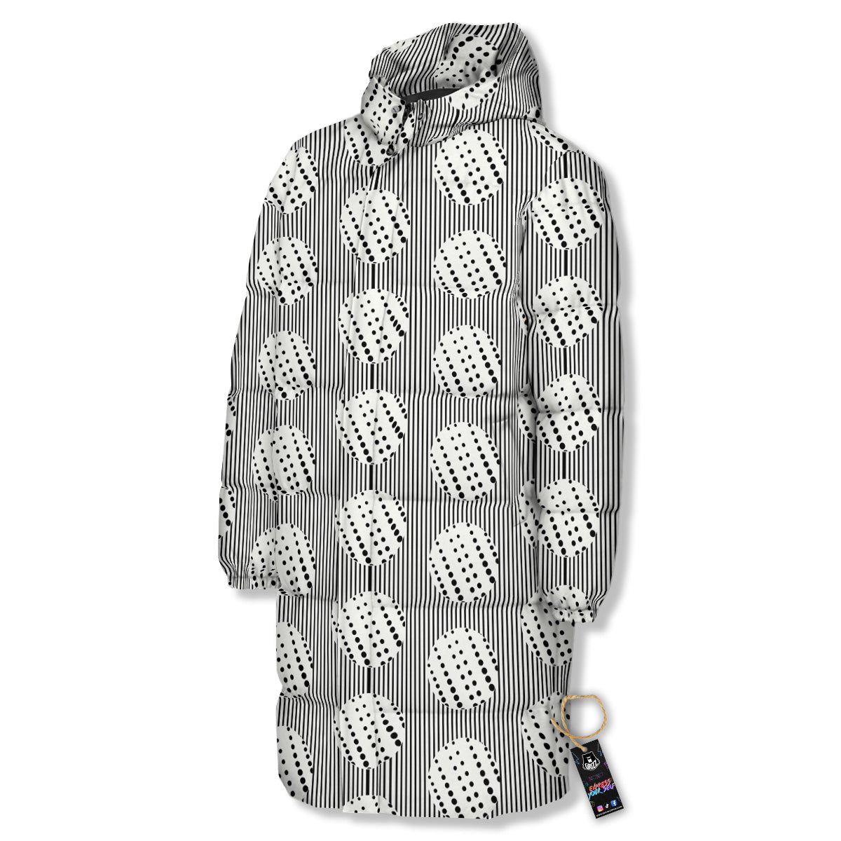 Stripes And Polka Dot Print Pattern Long Down Jacket-grizzshop