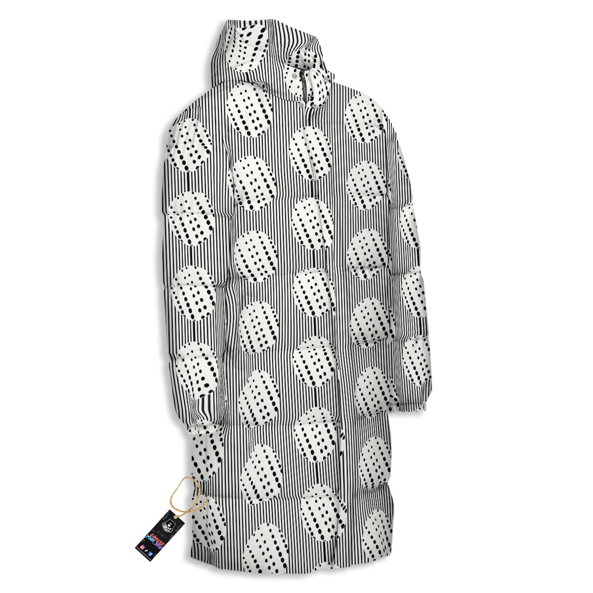 Stripes And Polka Dot Print Pattern Long Down Jacket-grizzshop