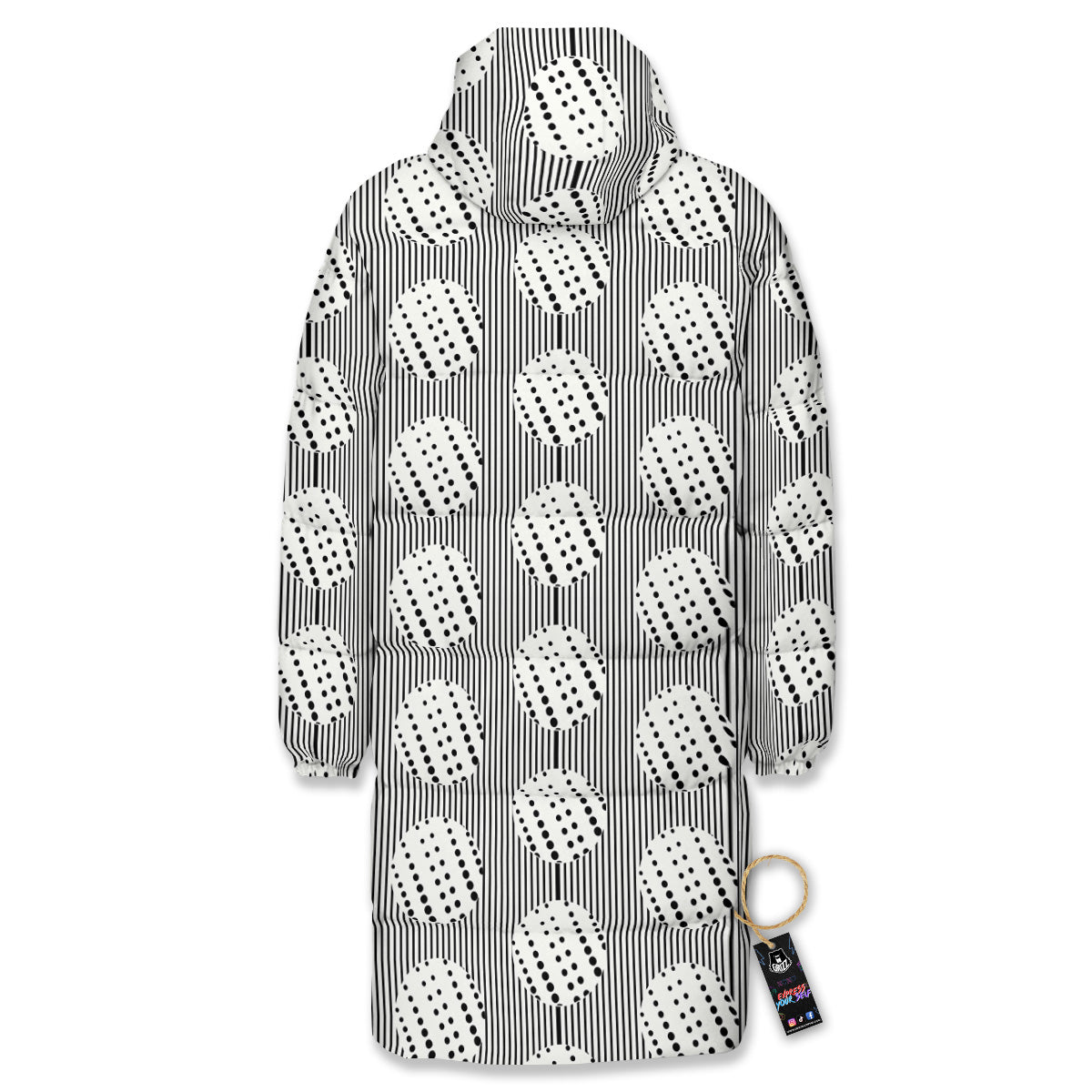 Stripes And Polka Dot Print Pattern Long Down Jacket-grizzshop