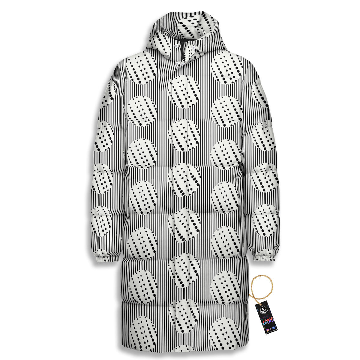 Stripes And Polka Dot Print Pattern Long Down Jacket-grizzshop