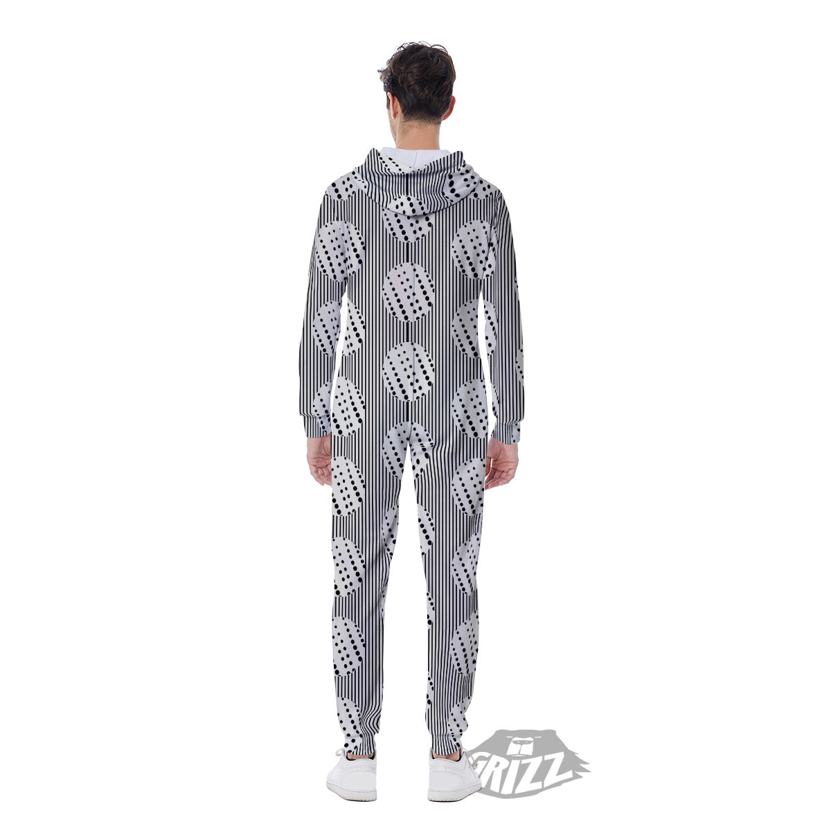 Stripes And Polka Dot Print Pattern Men's Jumpsuit-grizzshop