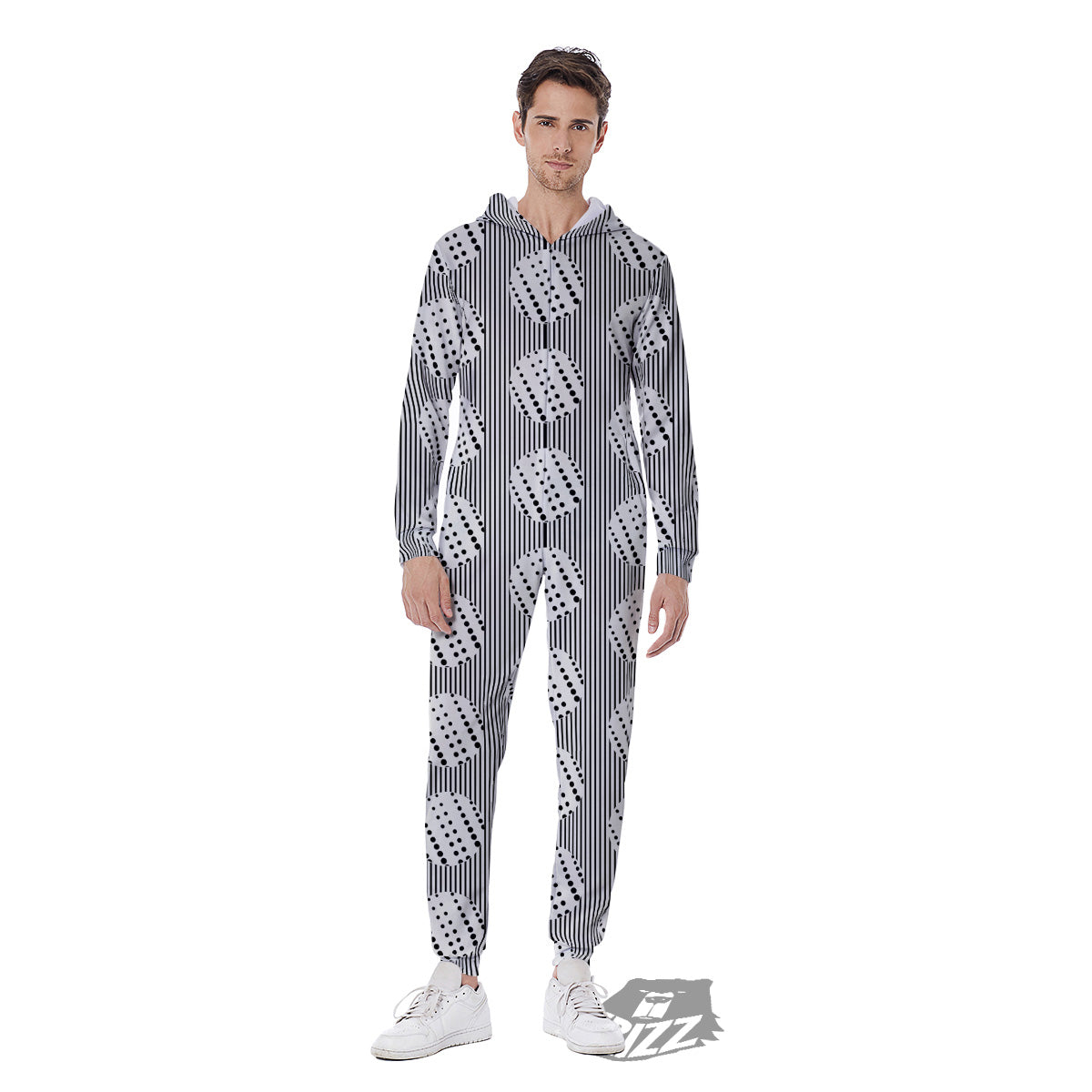 Stripes And Polka Dot Print Pattern Men's Jumpsuit-grizzshop