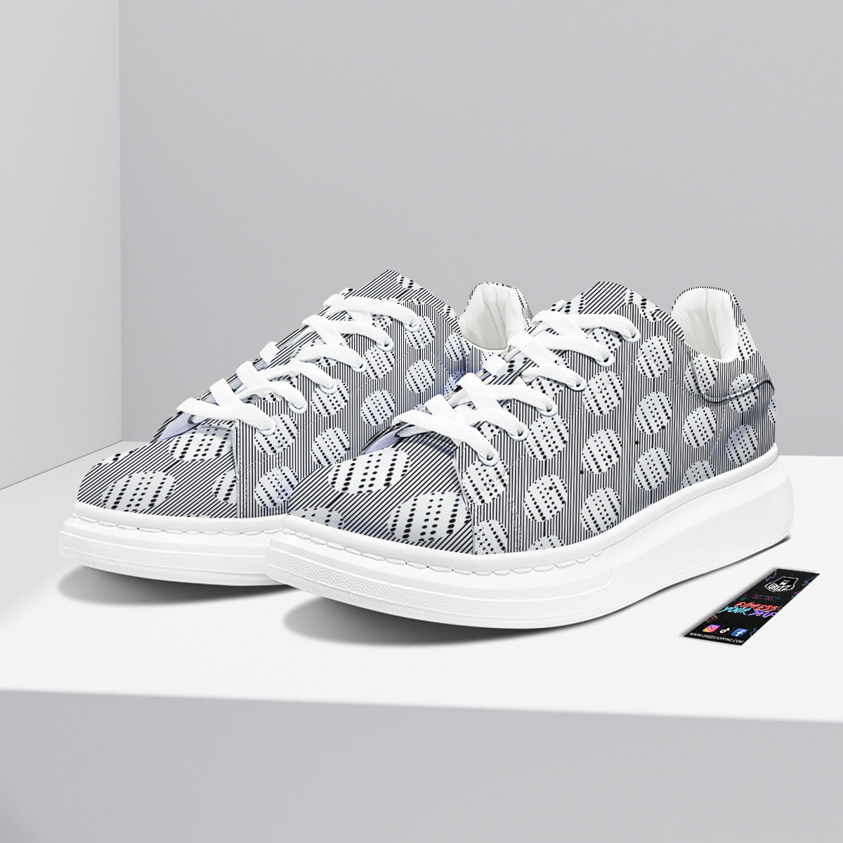 Stripes And Polka Dot Print Pattern Platform Shoes-grizzshop