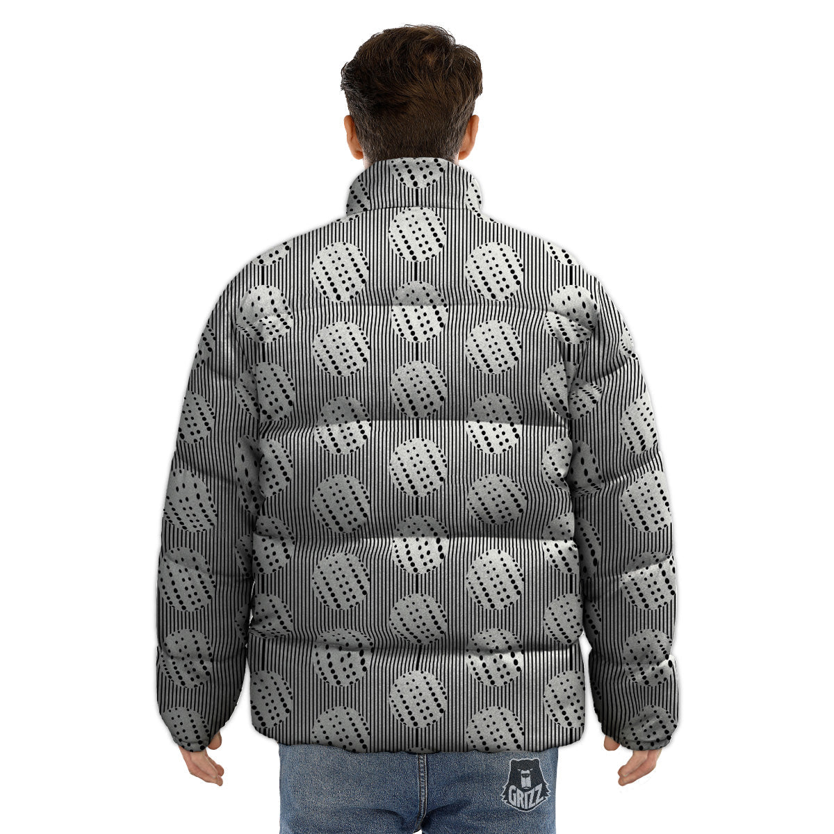 Stripes And Polka Dot Print Pattern Puffer Jacket-grizzshop
