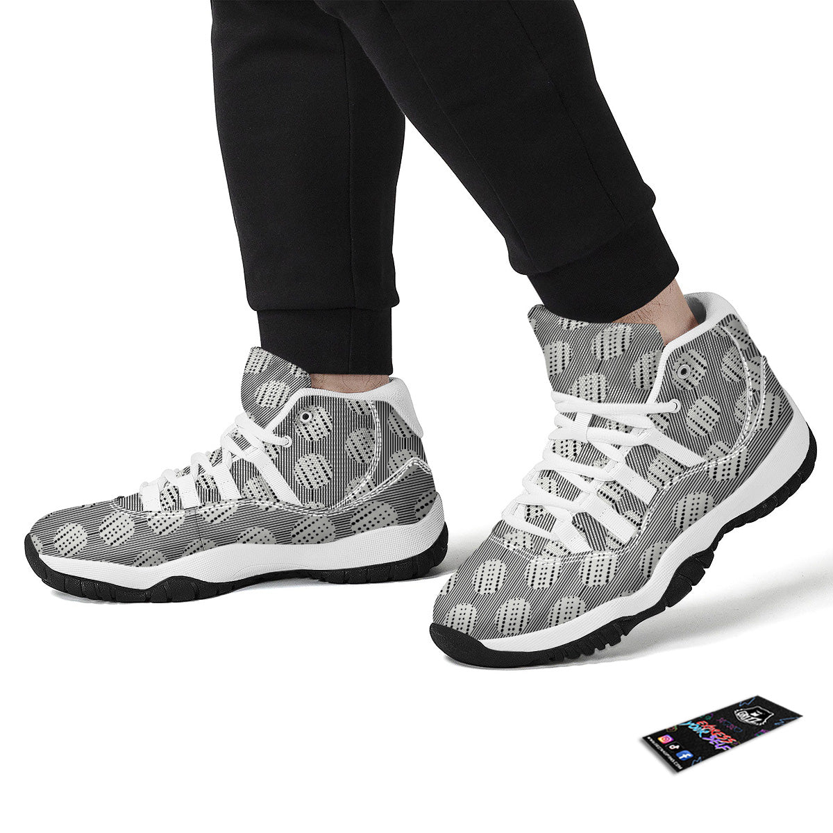 Stripes And Polka Dot Print Pattern White Bball Shoes-grizzshop
