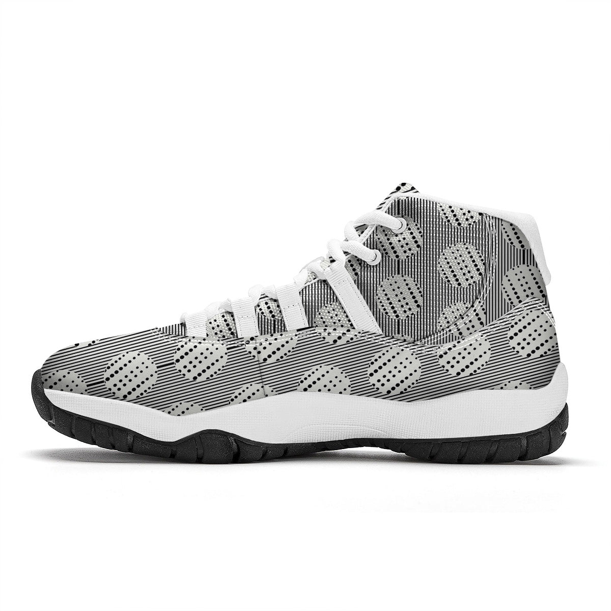 Stripes And Polka Dot Print Pattern White Bball Shoes-grizzshop