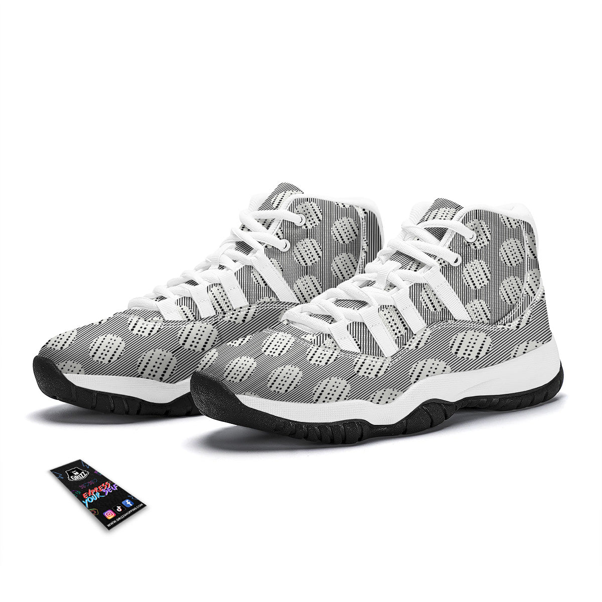 Stripes And Polka Dot Print Pattern White Bball Shoes-grizzshop