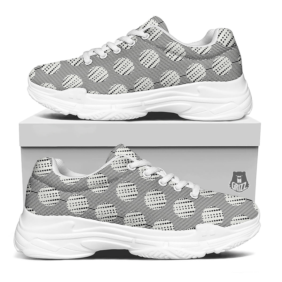 Stripes And Polka Dot Print Pattern White Chunky Shoes-grizzshop