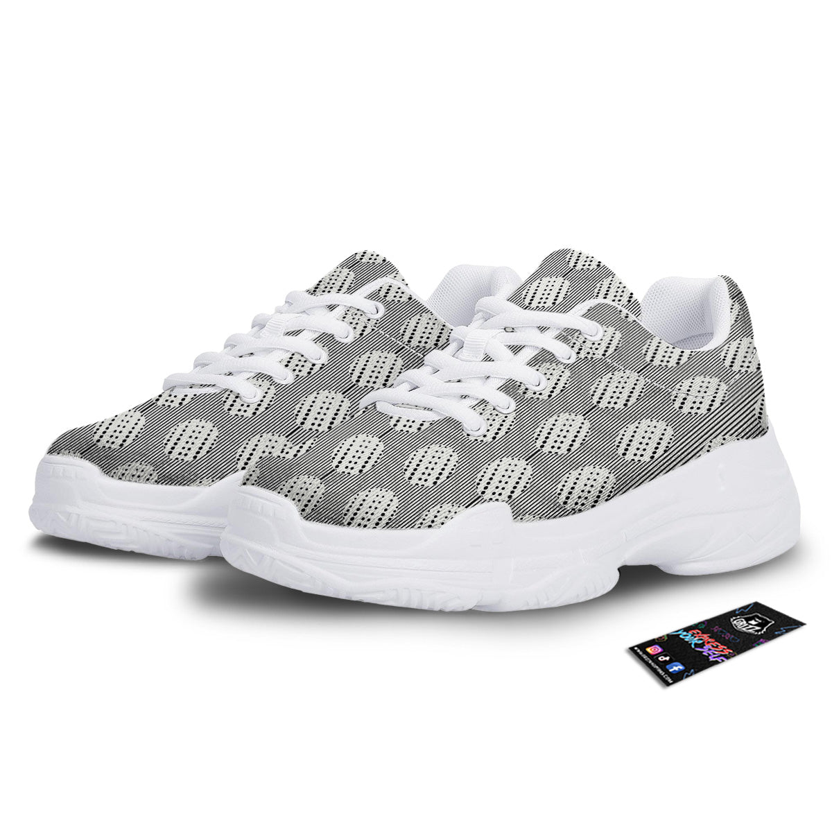 Stripes And Polka Dot Print Pattern White Chunky Shoes-grizzshop