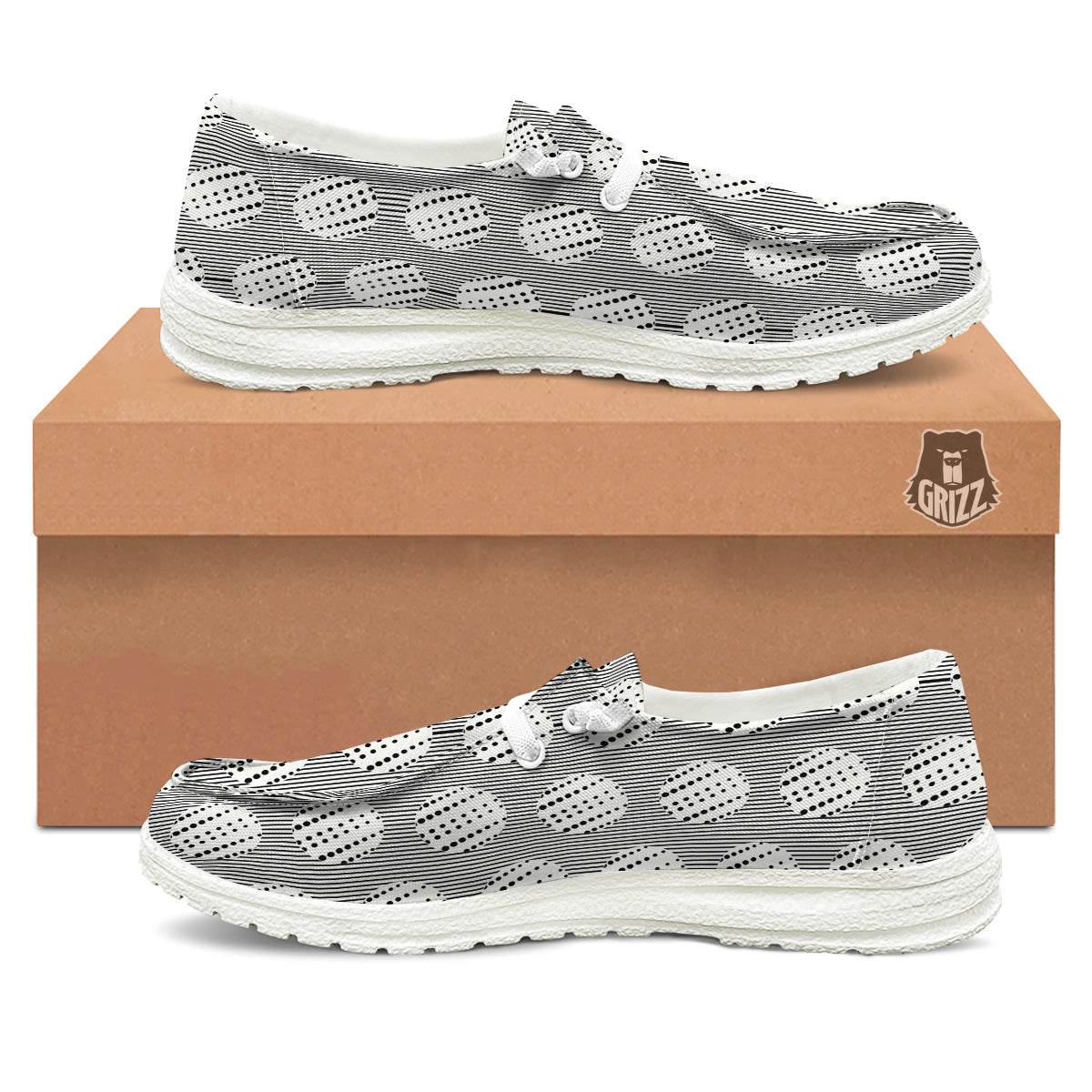 Stripes And Polka Dot Print Pattern White Loafers-grizzshop