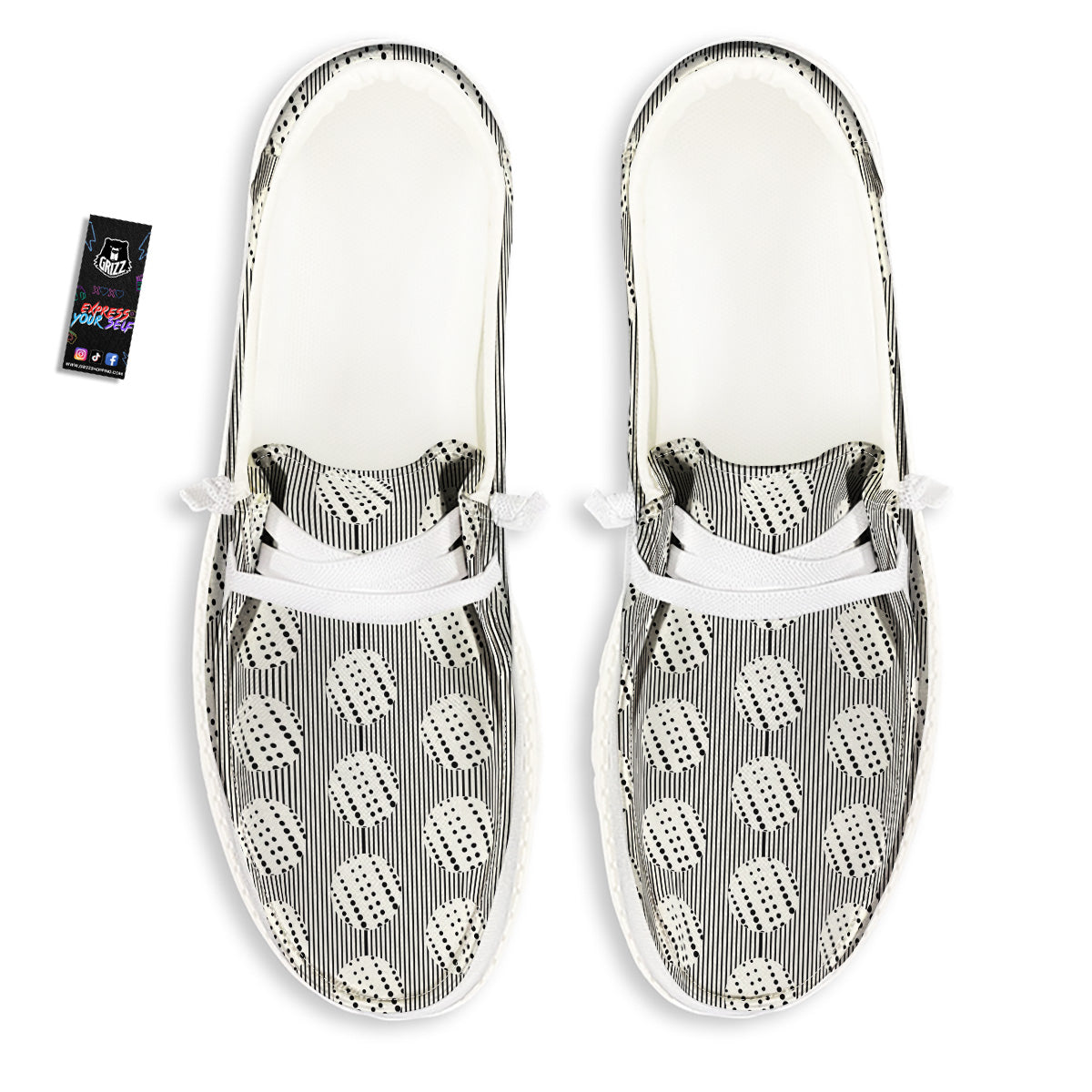 Stripes And Polka Dot Print Pattern White Loafers-grizzshop