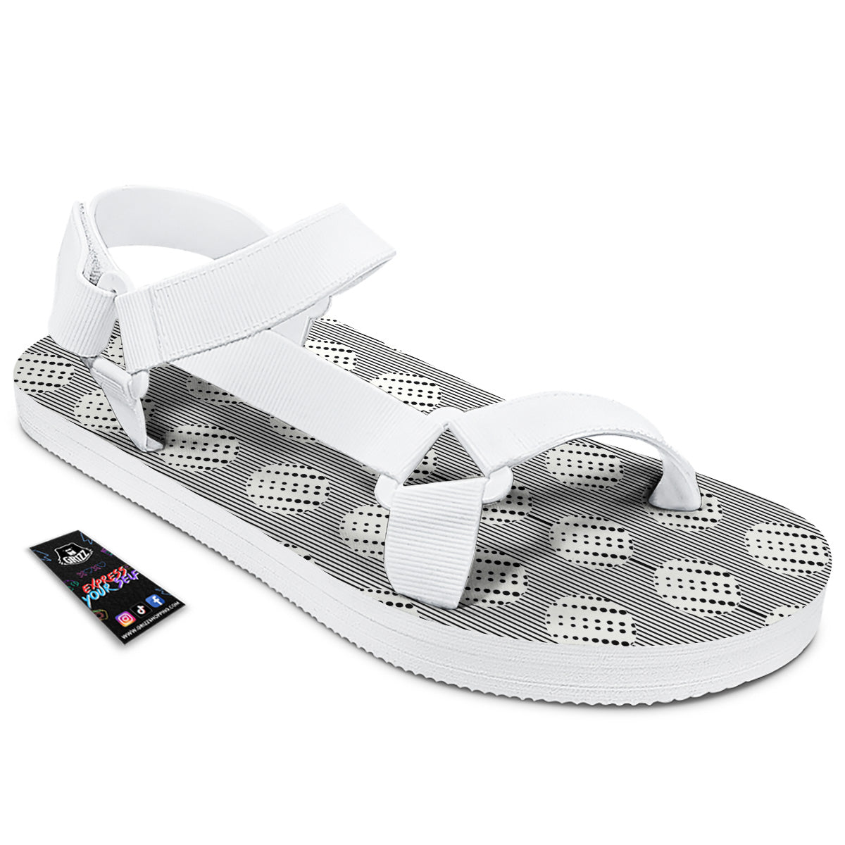 Stripes And Polka Dot Print Pattern White Open Toe Sandals-grizzshop