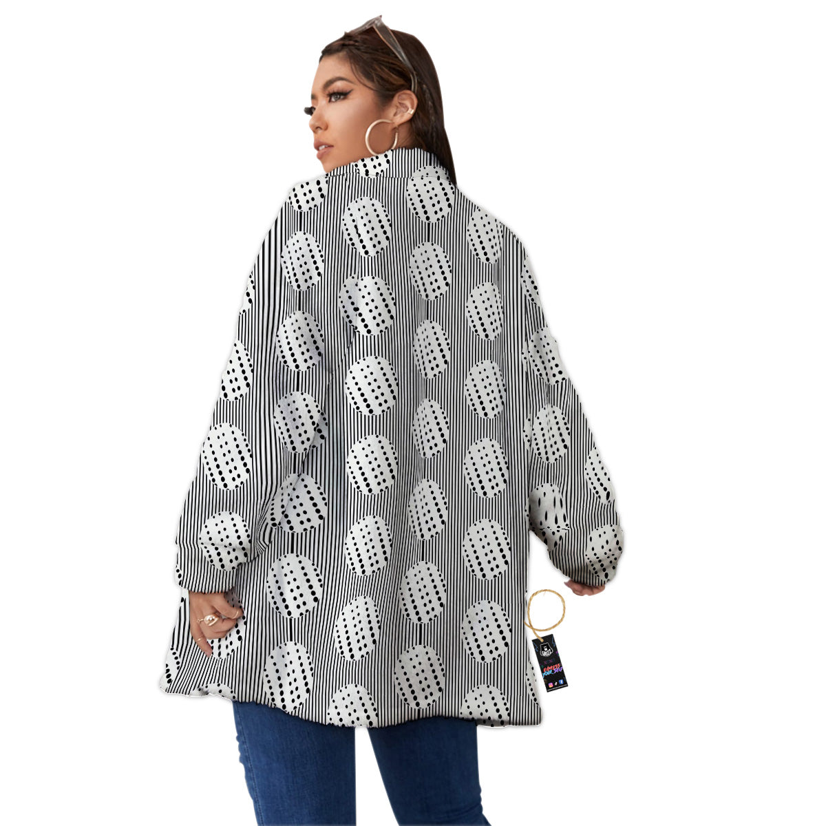 Stripes And Polka Dot Print Pattern Women's Sherpa Jacket-grizzshop