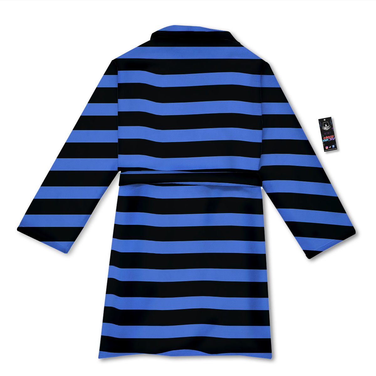 Stripes Black And Blue Print Pattern Bathrobe-grizzshop
