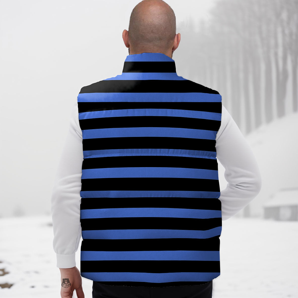 Stripes Black And Blue Print Pattern Down Vest