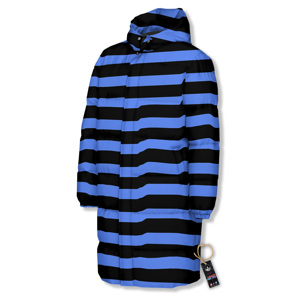 Stripes Black And Blue Print Pattern Long Down Jacket-grizzshop