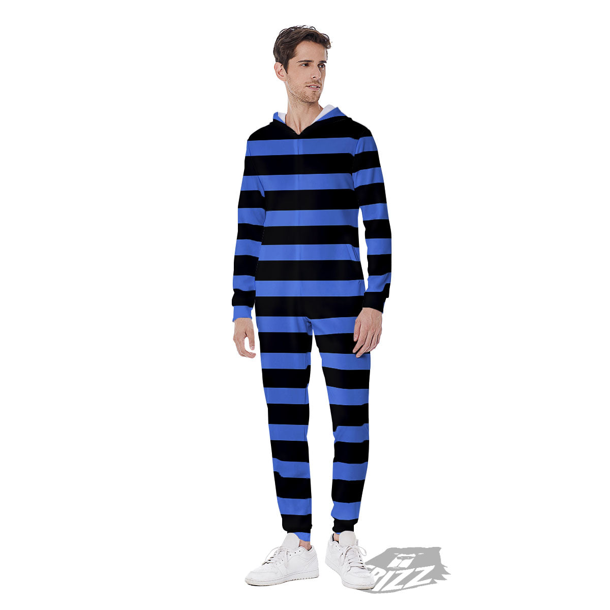 Stripes Black And Blue Print Pattern Men's Jumpsuit-grizzshop