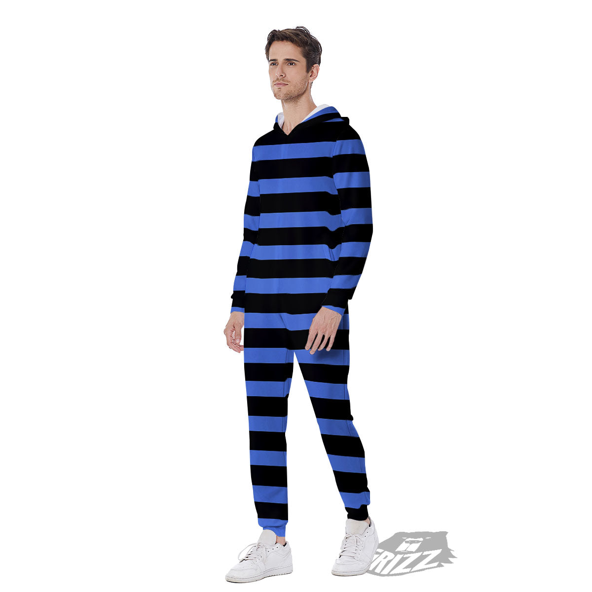 Stripes Black And Blue Print Pattern Men's Jumpsuit-grizzshop