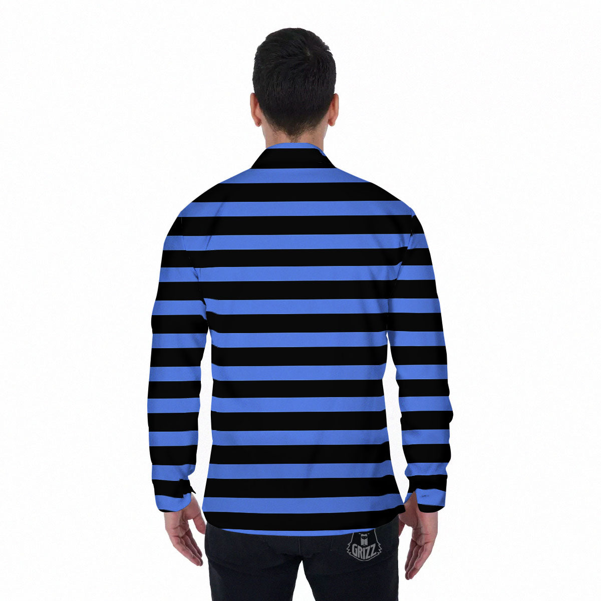 Stripes Black And Blue Print Pattern Men's Long Sleeve Shirts-grizzshop