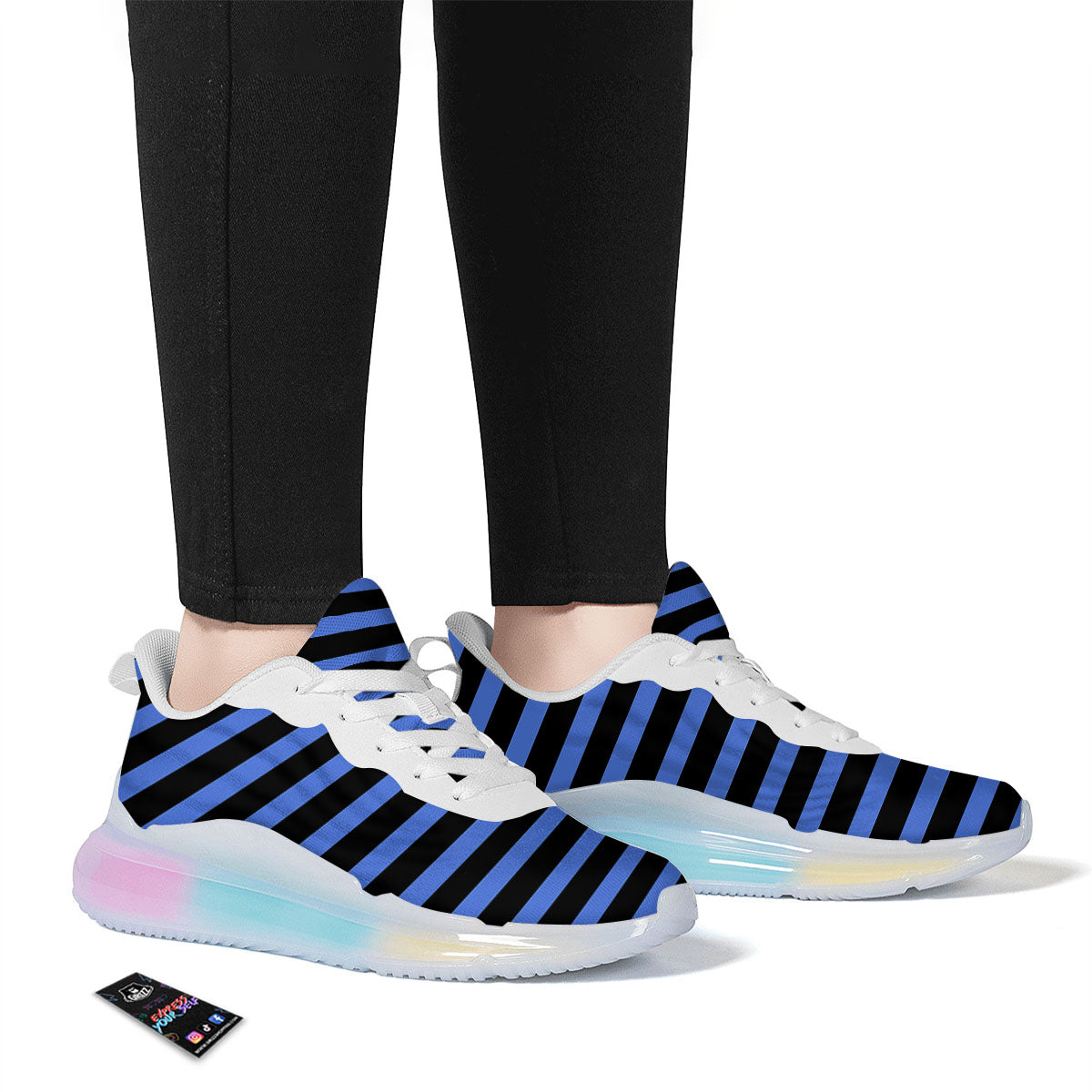 Stripes Black And Blue Print Pattern Running Sneakers-grizzshop