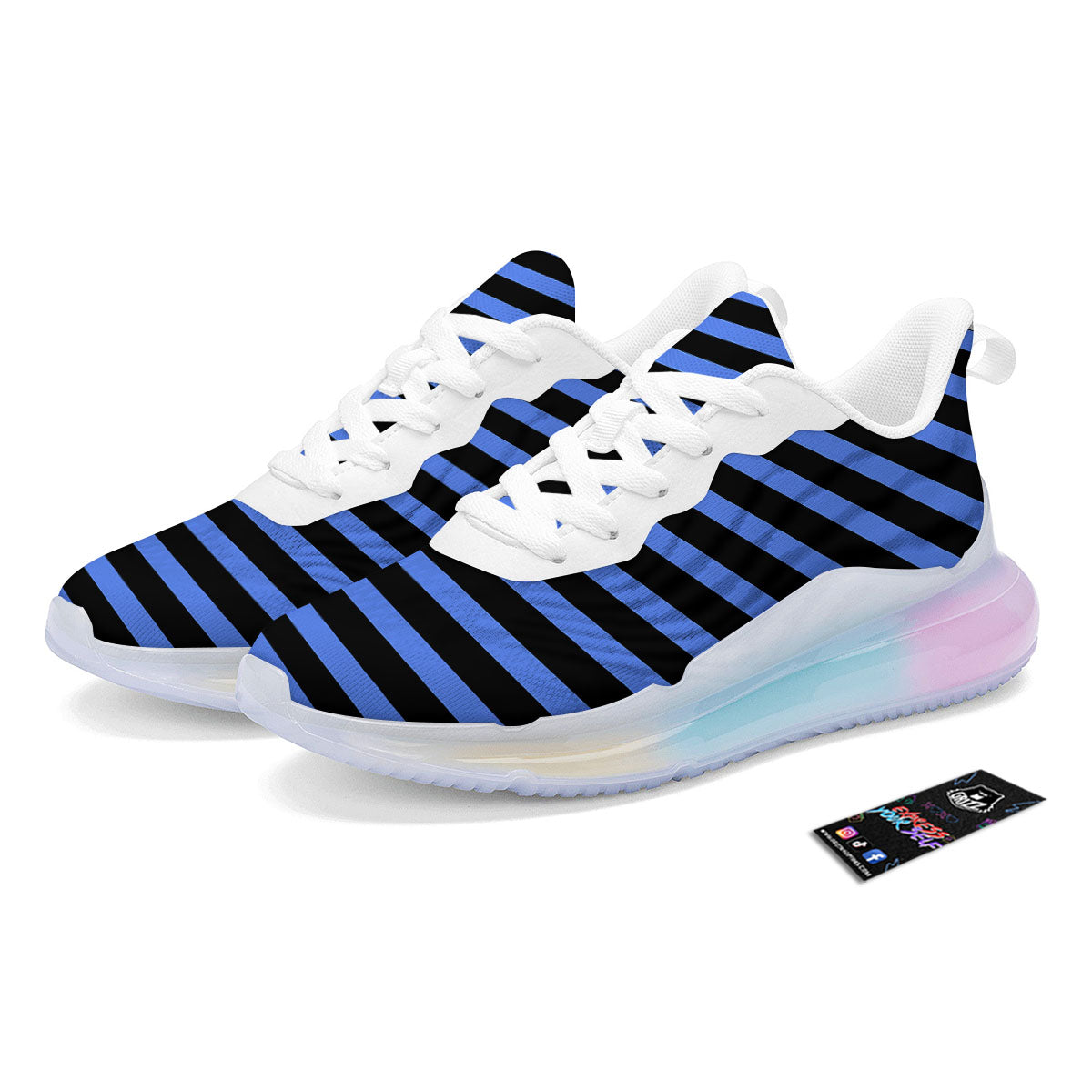 Stripes Black And Blue Print Pattern Running Sneakers-grizzshop