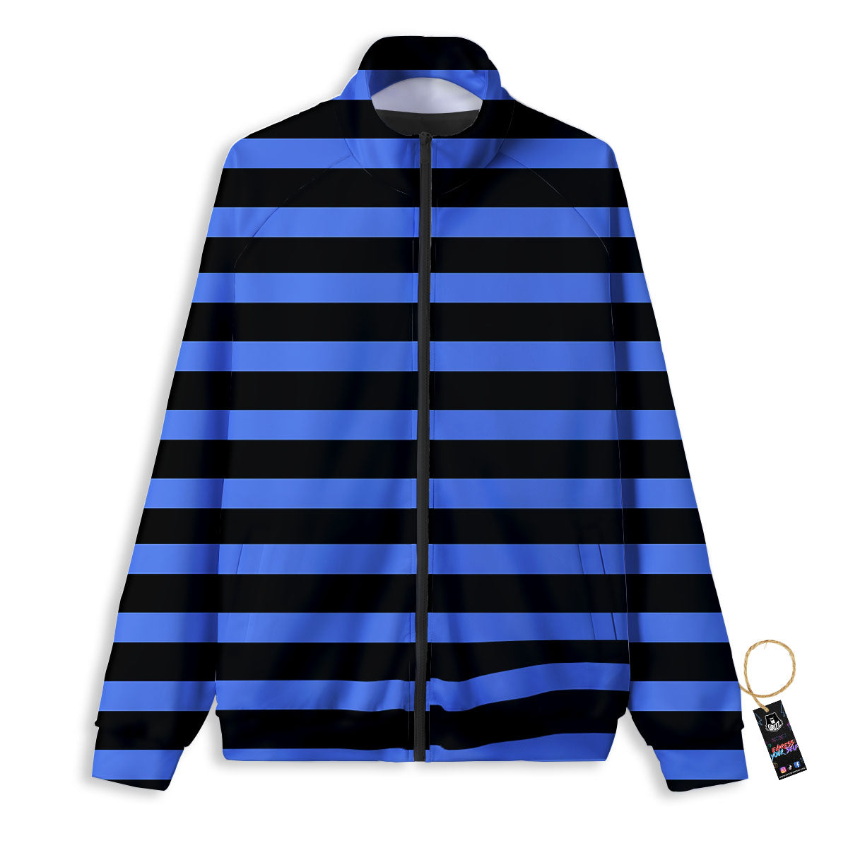 Stripes Black And Blue Print Pattern Track Jacket-grizzshop