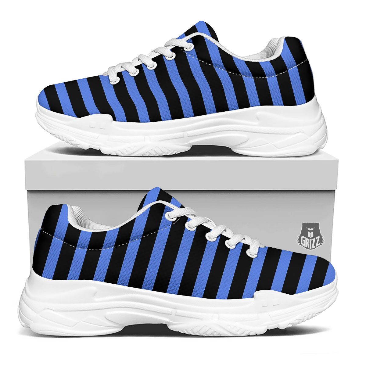 Stripes Black And Blue Print Pattern White Chunky Shoes-grizzshop