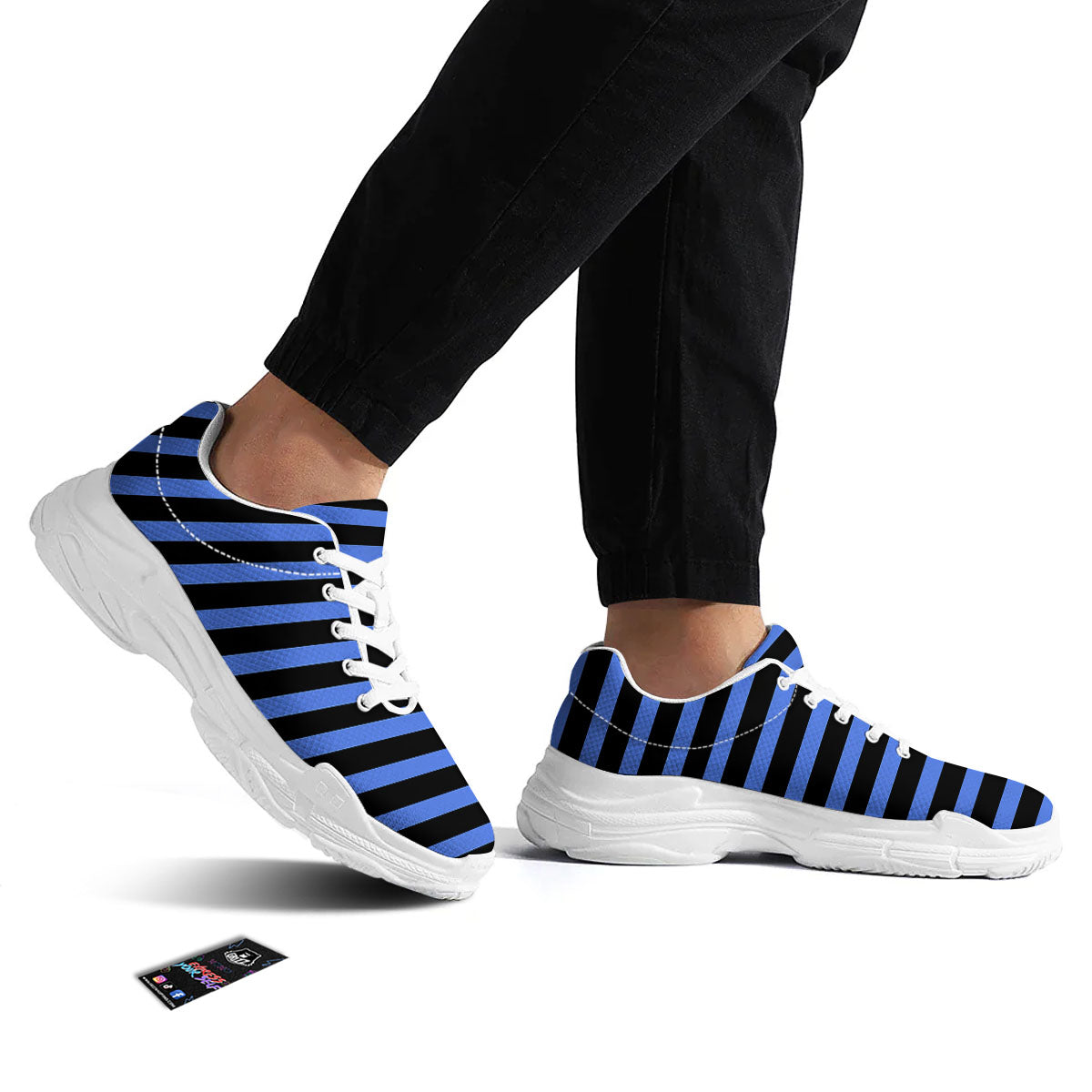 Stripes Black And Blue Print Pattern White Chunky Shoes-grizzshop