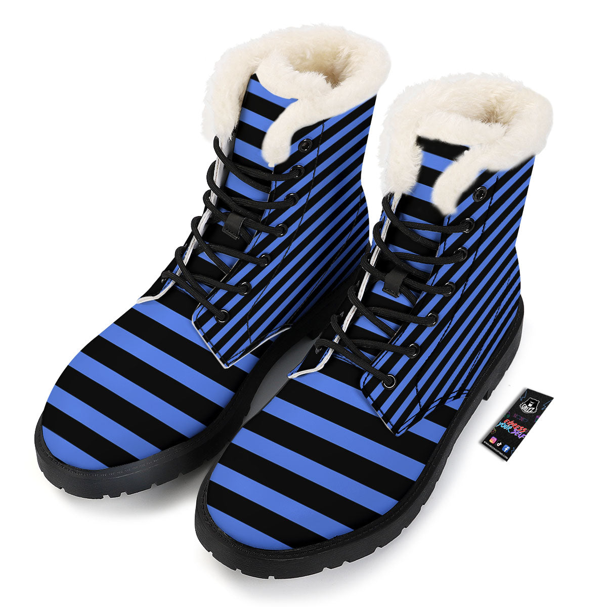 Stripes Black And Blue Print Pattern Winter Boots-grizzshop