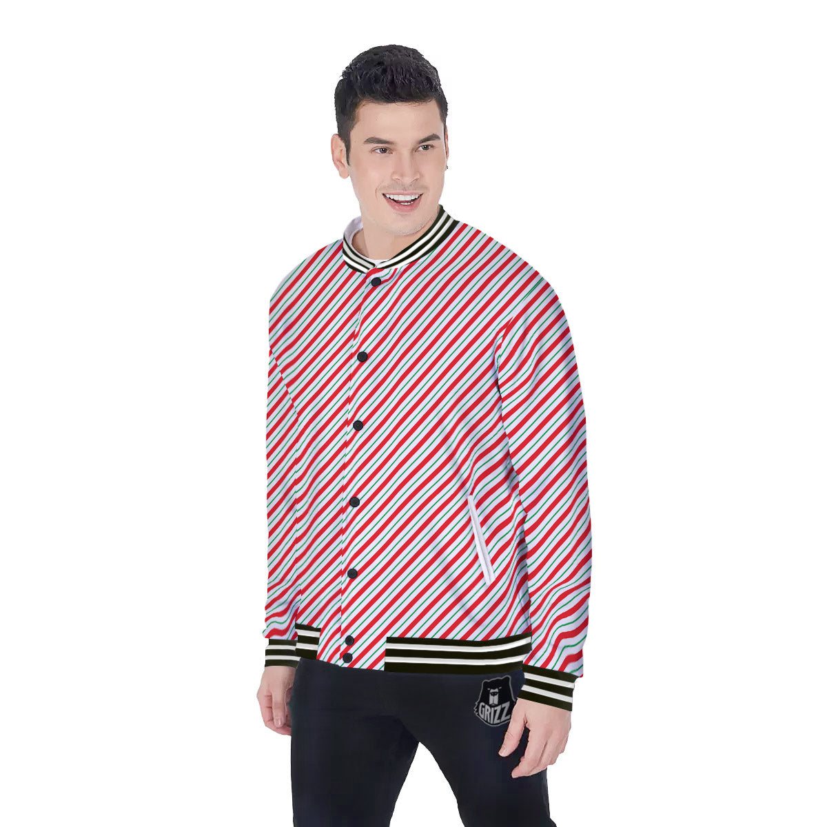 Stripes Candy Cane Print Pattern Baseball Jacket-grizzshop
