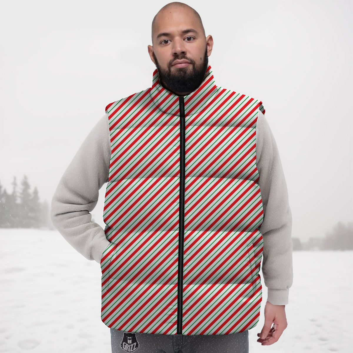 Stripes Candy Cane Print Pattern Down Vest