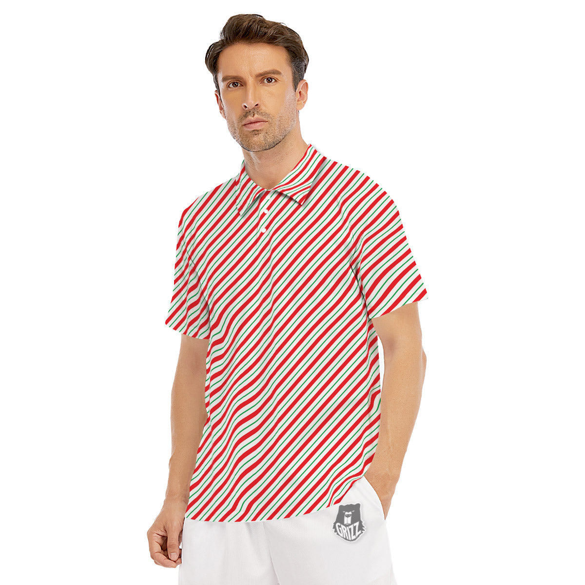 Stripes Candy Cane Print Pattern Men's Golf Shirts-grizzshop