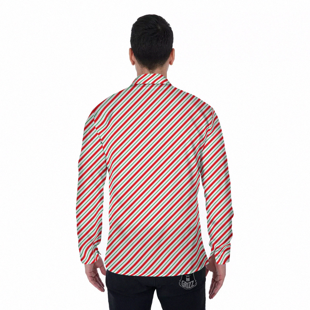 Stripes Candy Cane Print Pattern Men's Long Sleeve Shirts-grizzshop