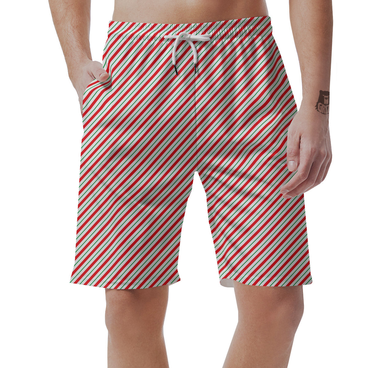 Stripes Candy Cane Print Pattern Men's Shorts-grizzshop