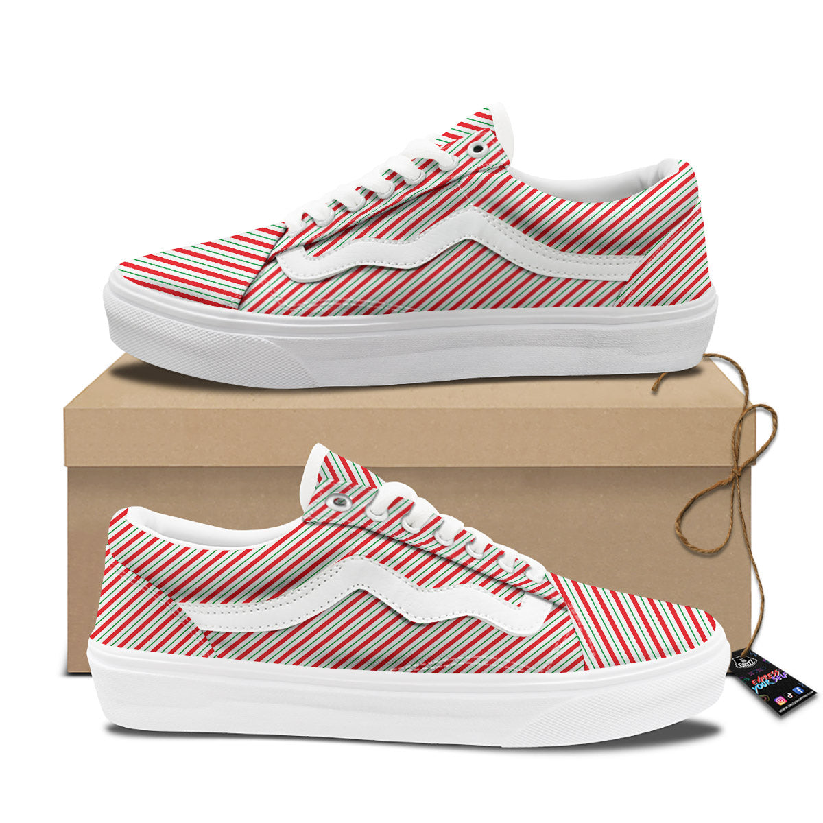 Stripes Candy Cane Print Pattern Skate Shoes-grizzshop