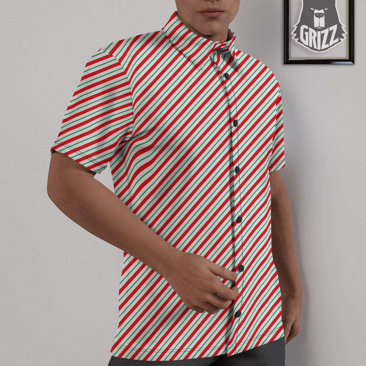 Stripes Candy Cane Print Pattern Untucked Shirts-grizzshop